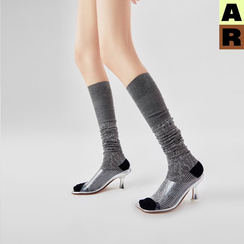 AR暗花堆堆过膝袜2024新款春夏袜护膝长筒袜a线设计线AlmondRocks-图0