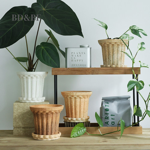 BD&BF 圣家堂系列粗陶土花盆复古家居法式轻奢高级感家用小含托盘 - 图0