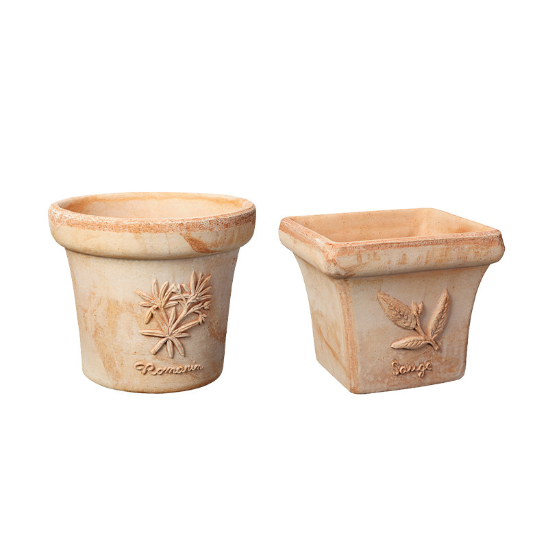 deroma帝罗马香草浮雕手工陶土盆粗陶手工桌面阳台复古北欧风多肉,淘宝优惠券,粉丝福利购,淘宝优惠卷