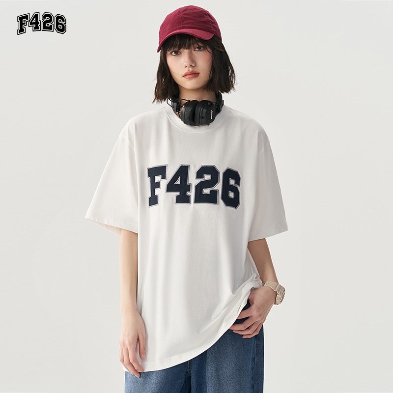 【F426官方店】国潮牌情侣街头嘻哈宽松六色大LOGO贴布绣短袖夏季-图2