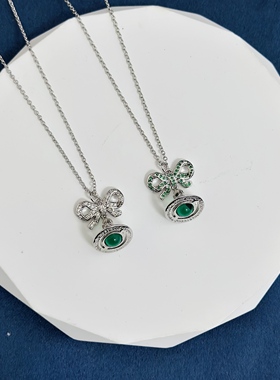 绿色蝴蝶结经典orb土星立体项链女高精工满钻吊坠锁骨链
