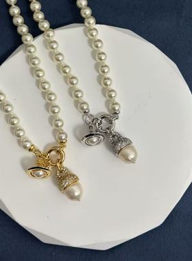 小榛果珍珠土星项链高级感御姐风精工榛果锁骨链