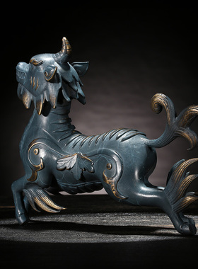 原创元朝獬豸摆件办公桌室内黄铜