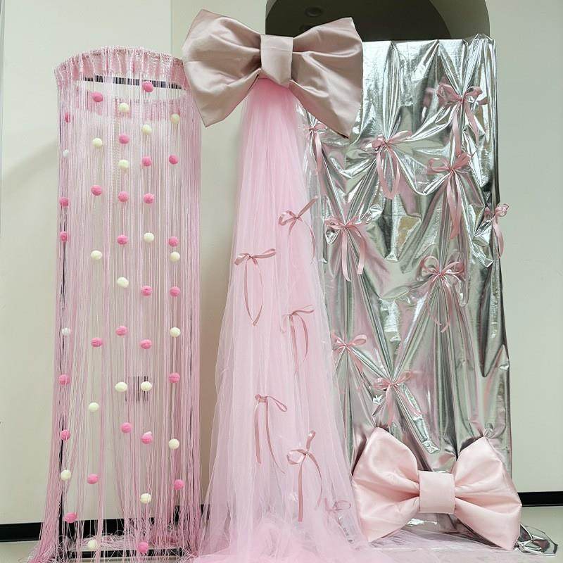 粉色浪漫婚房装饰品男女双方婚礼布幔纱幔醒狮蝴蝶结氛围晨袍拍照,淘宝优惠券,粉丝福利购,淘宝优惠卷