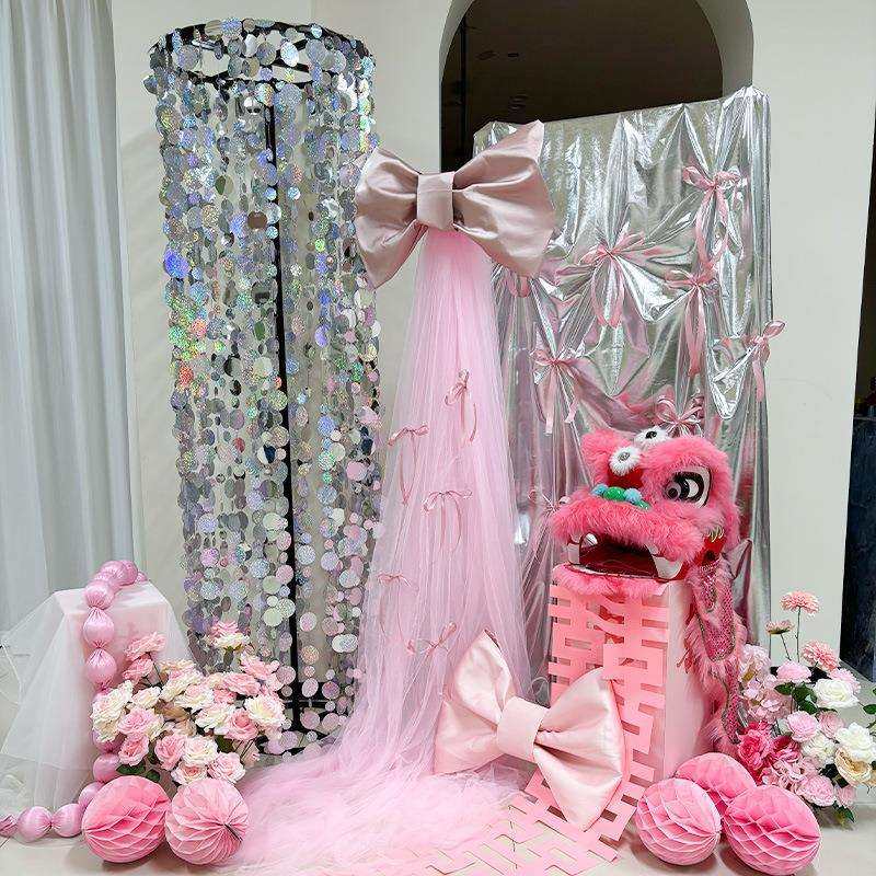 粉色浪漫婚房装饰品男女双方婚礼布幔纱幔醒狮蝴蝶结氛围晨袍拍照,淘宝优惠券,粉丝福利购,淘宝优惠卷