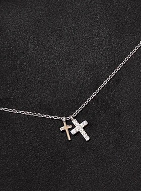 精致满钻朋克十字架吊坠锁骨链女