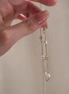 小香风满钻蝴蝶极细款贝珠手链女