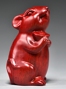 红色实木质鼠祝福客厅老鼠摆件