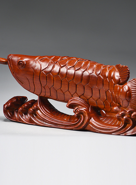 花梨实木质雕刻金龙鱼摆件家居客厅办公补角吉祥物装饰红木工艺品