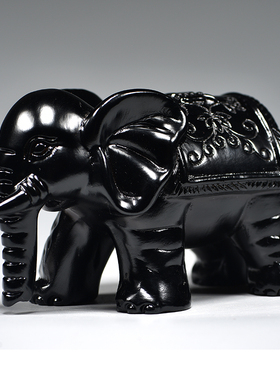 黑色木雕吸水大象摆件一对实木