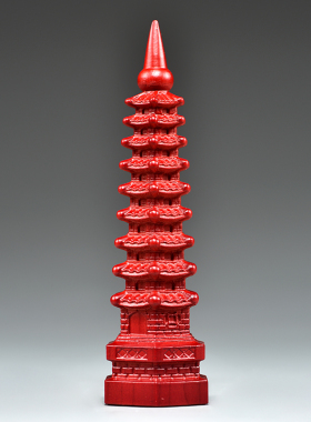 红色桃木九层文昌塔雕刻摆件