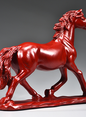 红色木质雕刻马摆件十二生肖动物