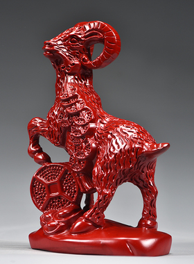 红色木雕羊摆木头羊十二生肖装饰