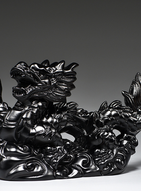 黑色实木雕刻龙摆件十二生肖