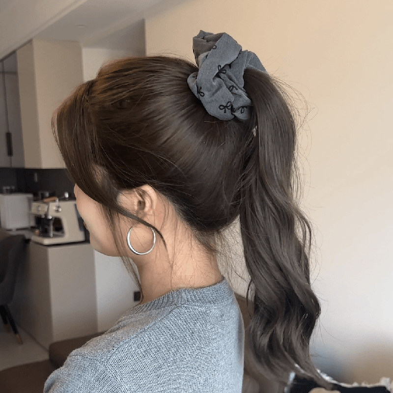 灰色格雷系蝴蝶结方形大肠发圈女头绳高级感丸子头发绳扎马尾发饰,淘宝优惠券,粉丝福利购,淘宝优惠卷