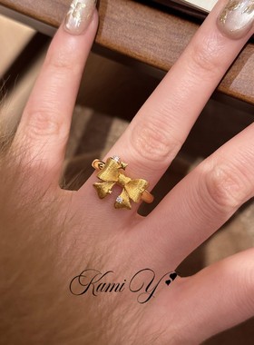 中古vintage金色拉丝蝴蝶结戒指