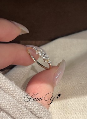 清冷感爆闪极细锆石素圈戒指女