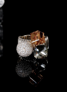 高级感镶钻美拉德方块戒指女