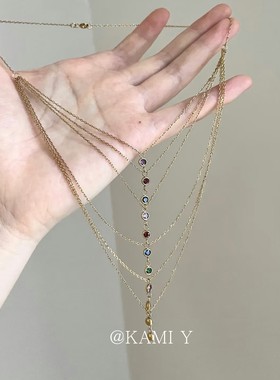 欧美个性彩色多层叠戴流苏项链