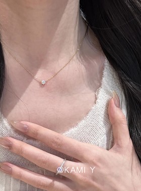 S925纯银镀14K金经典单钻项链