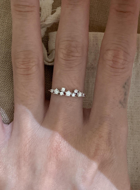 极简银色锆石排戒戒指女冷淡风