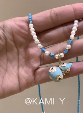 新中式蓝色松石串珠葫芦项链