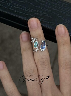 双拼蓝锆石铃兰花尾戒女轻奢小众