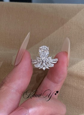 法式爆闪银色满钻皇冠戒指女奢华