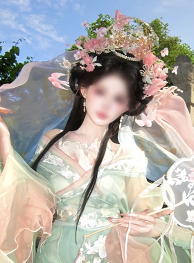 新款古风宋制冠粉色甜美花神花冠