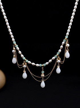 双层项链珍珠项链古风饰品