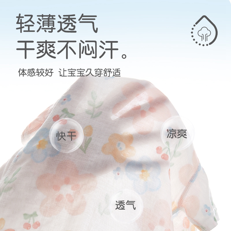 婴儿衣服夏季纱布连体衣短袖薄款公主风女宝宝夏装家居服a类哈衣3 - 图1