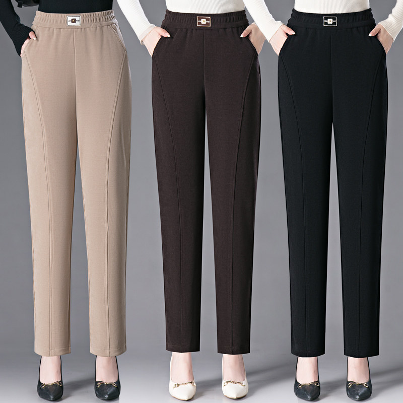 中老年雪尼尔哈伦裤女秋冬高腰弹力遮肉显瘦大码妈妈裤子加绒加厚,淘宝优惠券,粉丝福利购,淘宝优惠卷