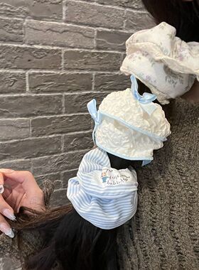 初春蓝色系发圈超仙少女大肠圈网红甜美洋气蕾丝边发绳ins风发饰