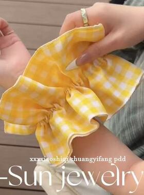 甜美可爱双层黄色格子大肠发圈