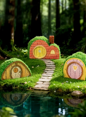 玩具卡通可爱苔藓小屋房子园艺盆栽造景车内装饰品配件桌面摆件