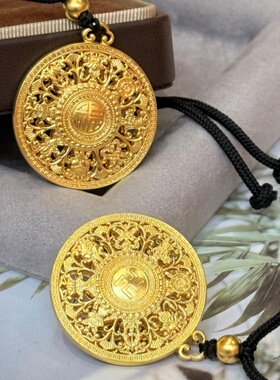 古法金包银八宝罗盘吊坠女经典福字镂空挂坠时来运转项链男毛衣链
