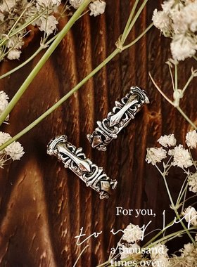 EBXBZ复古雕花银戒指女开口可调节仙子风轻奢小众设计感指环