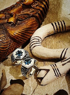 EBXBZ美式复古字母纹身戒指男女通用个性潮流金属指环