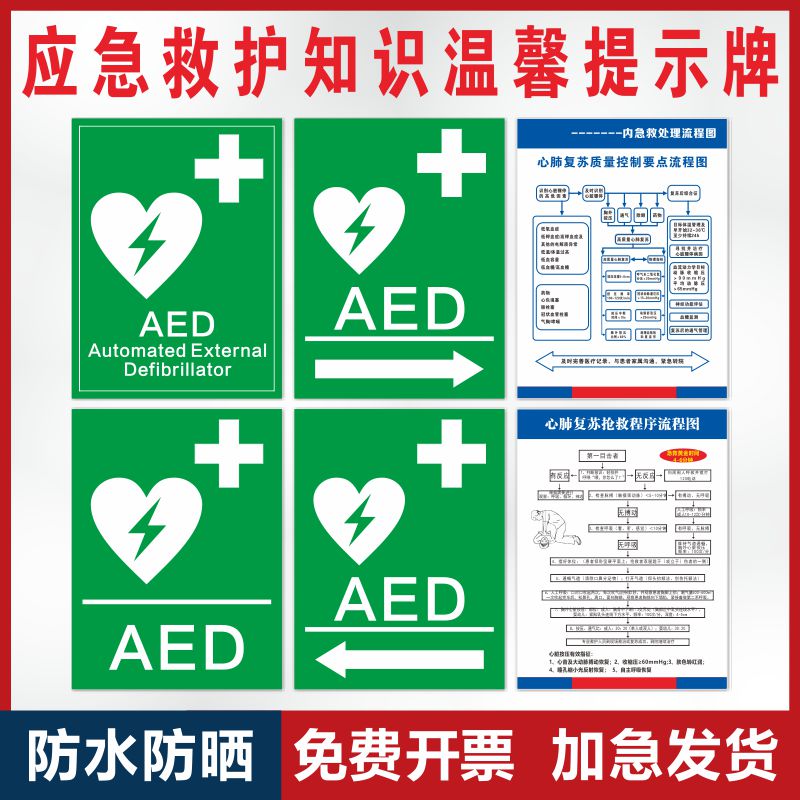 泳池心肺复苏过敏反应休克挂图心肺复苏流程图应急救护宣传AED知识致命性医疗处置游急性心肌梗死标识牌贴纸 - 图0
