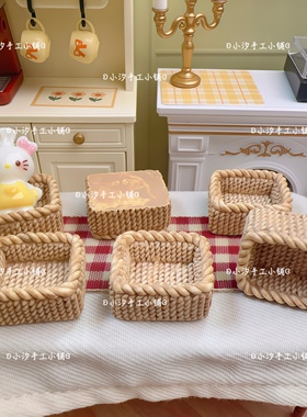 定制仿真微缩迷你篮筐编织筐diy奶油树脂饰品配件娃娃屋摆件手工