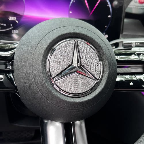 适用于奔驰C260L方向盘标GLC260贴E300车内饰C改装GLA水钻石GLB级 - 图0