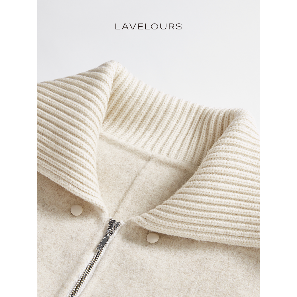 LAVELOURS 高支澳毛山羊绒混纺大衣 针织领长款拉链双面呢大衣 - 图1