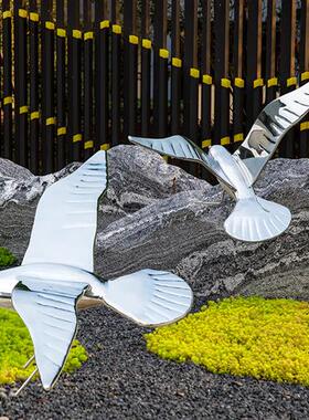 户外不锈钢镜面鸽子雕塑创意抽象海鸥小鸟售楼处草坪花园景观摆件