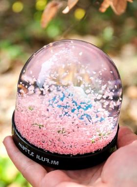 新品日式富士山梦幻浪漫樱花水晶球雪景球摆件送男女友生日礼物