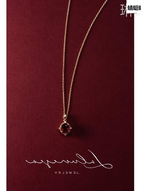 韩版年新款14K金红宝石项链 原创精致复古简约韩版气质石榴石吊坠