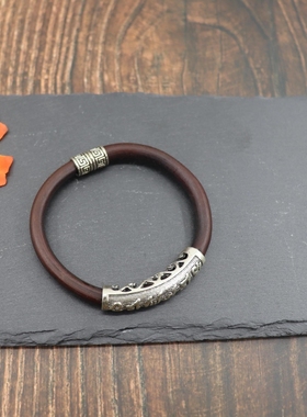 鸡血藤手镯原藤手环首饰鸡藤木镶金属细镯子男女情侣配饰韩版