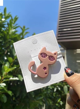潮流y2k点钻猫咪醋酸发夹清新甜美爱心边夹刘海夹少女碎发夹发饰