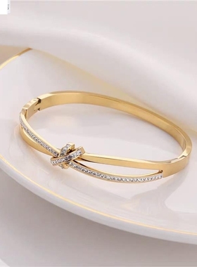 新款饰品满钻蝴蝶结手镯女 钛钢经典玫瑰金开口高档手环饰品潮流