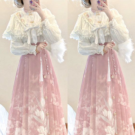 Designer's gift original tulip Hanfu Chinese style improved Han elements new Chinese style horse face skirt autumn and winter suit