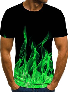 2020 new flame men's T-shirt summer fashion short-sleeved 3D